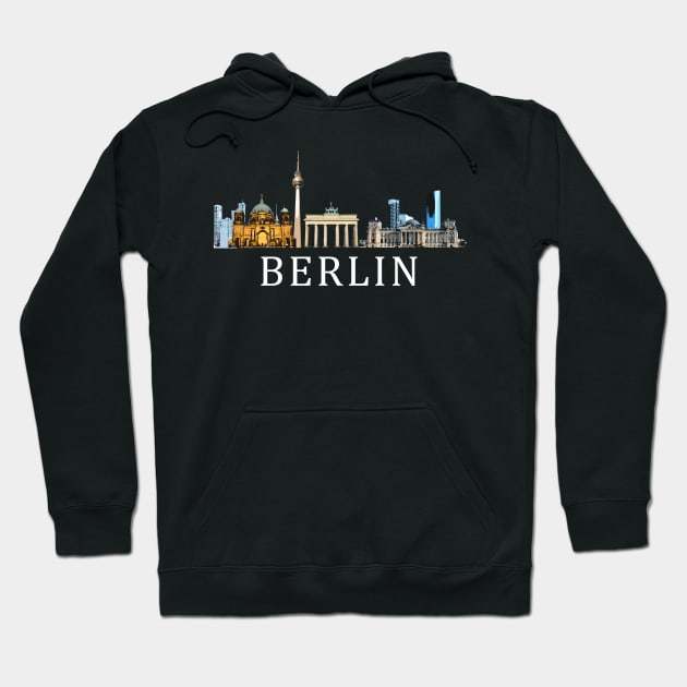 Berlin Skyline in Colour with Text Hoodie by Mesyo